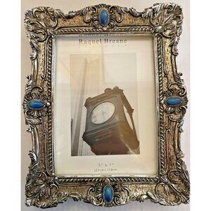 Ornate 5" x 7" Tabletop Picture Frame with Turquoise Accents – Vintage Style